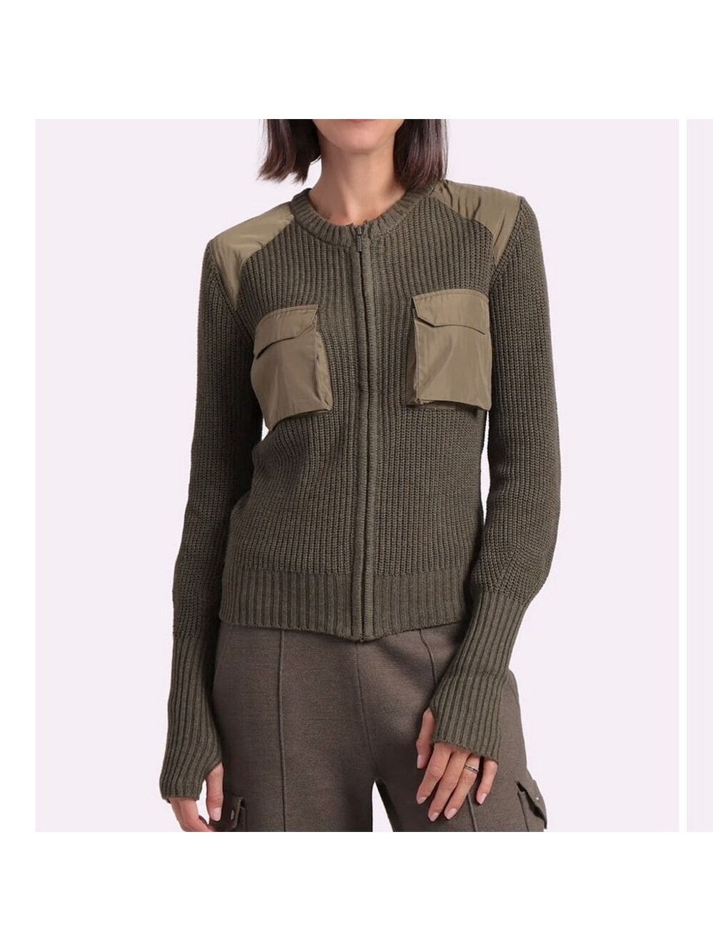 Minnie Rose Cotton Cashmere Shaker Utility Zip Up Cardigan Jacket Size XS